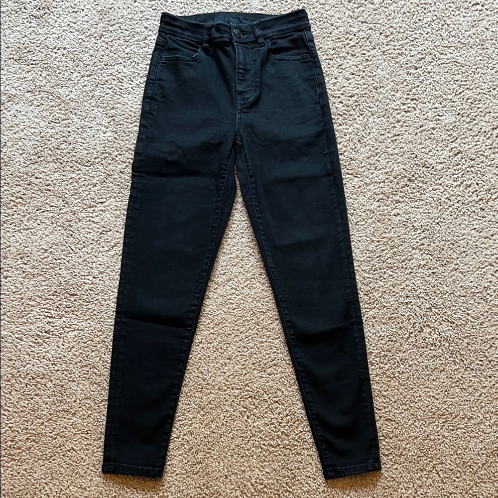 AE Curvy Hi-Rise Jegging Black Skinny Next Level Stretch Jeans Size 0 short